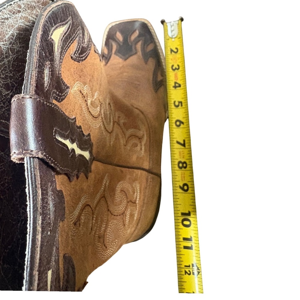 Ariat Brown Leather Square Toe Western Cowboy Boots Flame Overlay Stitching - Picture 5 of 9
